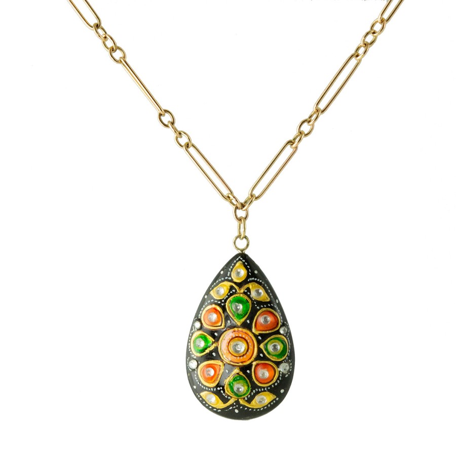 Necklaces Tomfoolery London | Hand Painted Pear Pendant In Multicolour