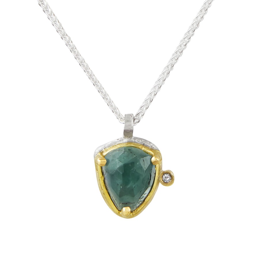 Necklaces Tomfoolery London | Tourmaline, Diamond, Gold & Silver Pendant