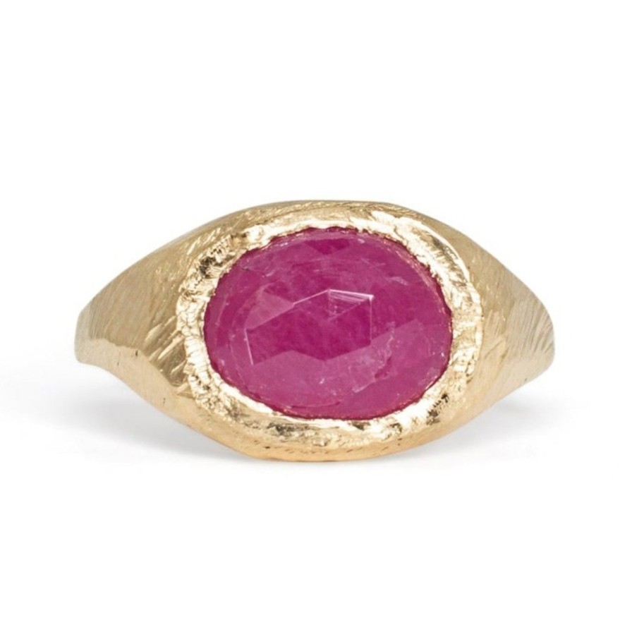 Rings Tomfoolery London | Ruby Brushed Signet Ring