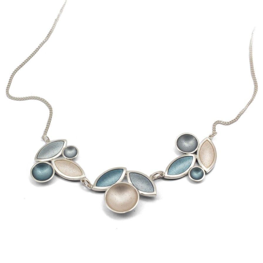 Necklaces Tomfoolery London | Triple Section Pearl, Ice & Grey Leaf Necklace