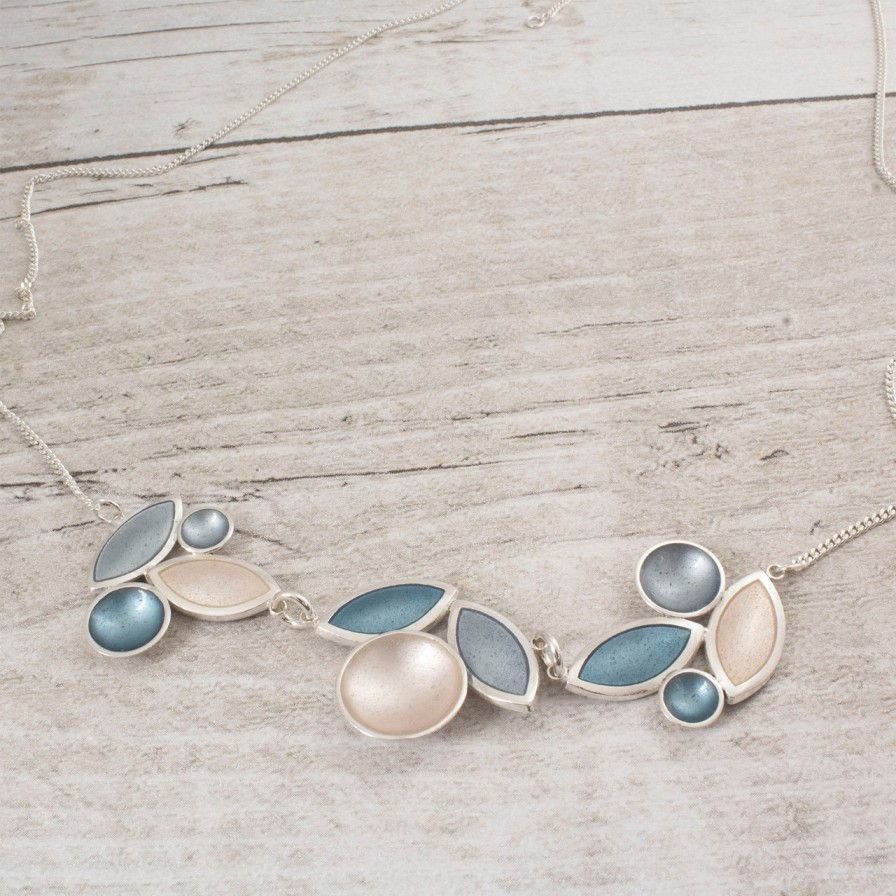 Necklaces Tomfoolery London | Triple Section Pearl, Ice & Grey Leaf Necklace