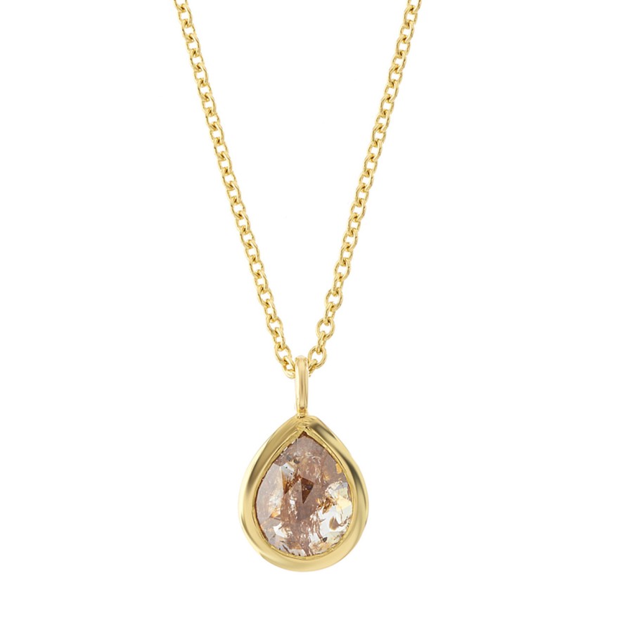 Necklaces Tomfoolery London | Mini Cognac Pear Rose Cut Diamond Pendant