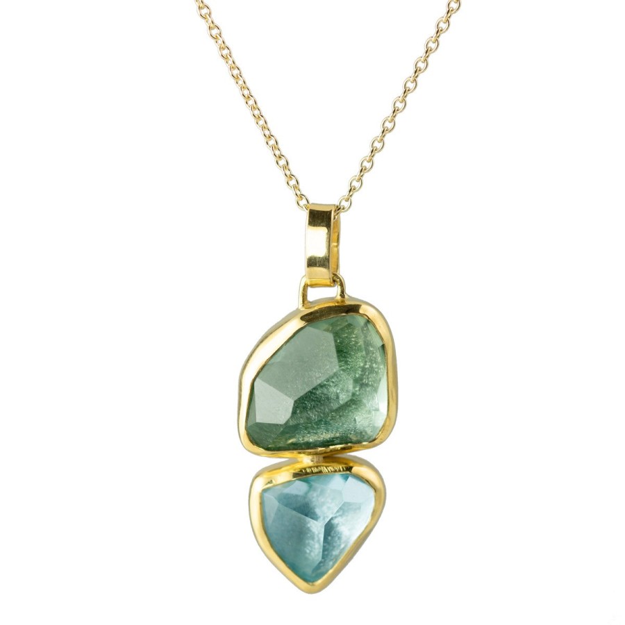 Necklaces Tomfoolery London | Aquamarine And Green Amethyst Pendant