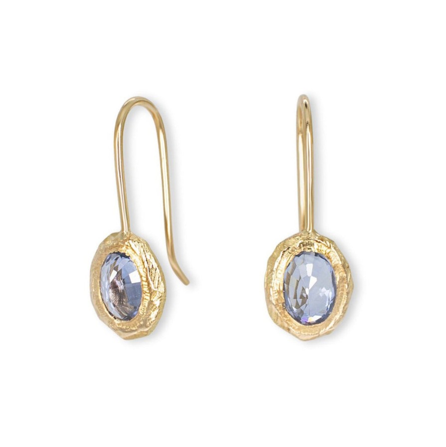 Earrings Tomfoolery London | Oval Stone Fixed Hook Earrings In Light Blue Sapphire