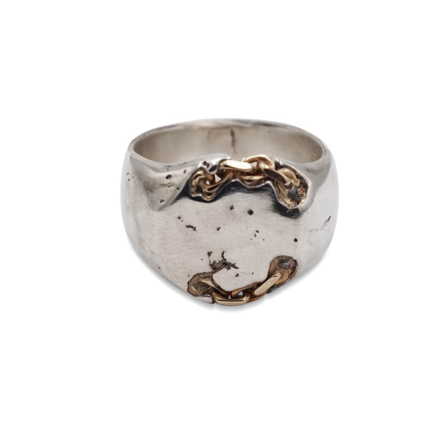 Rings Tomfoolery London | Cartena Signet Ring In Silver And 14Ct Yellow Gold