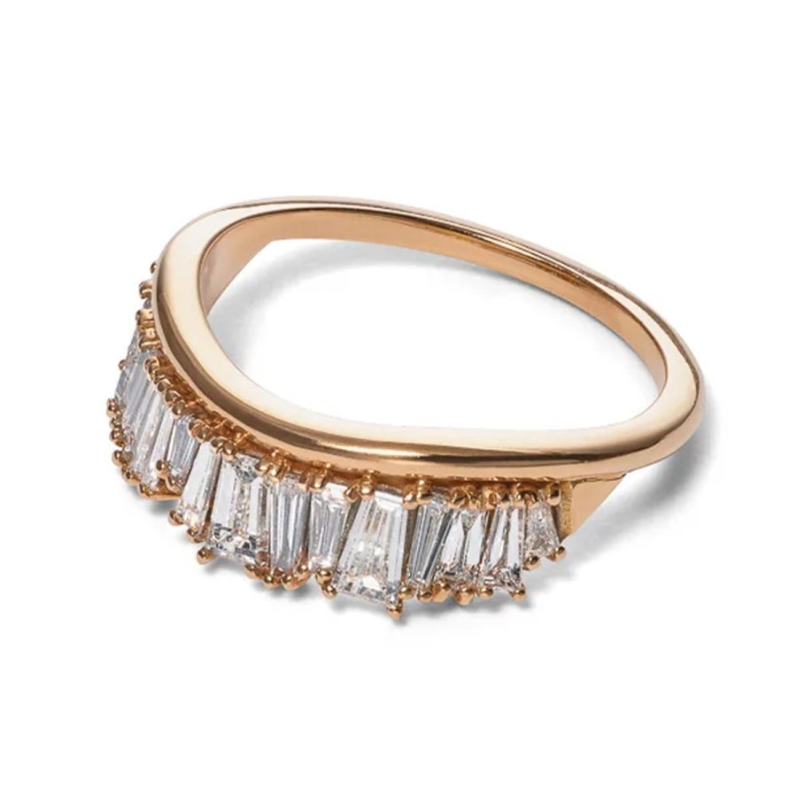 Rings Tomfoolery London | Diamond Single Ruched Band Ring In 20Ct Rose Gold