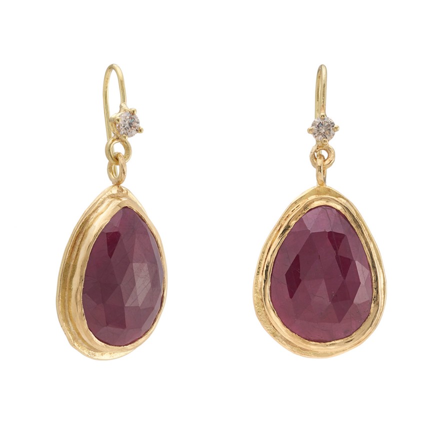 Earrings Tomfoolery London | Pink Sapphire & Champagne Diamond Pear Drop Earrings