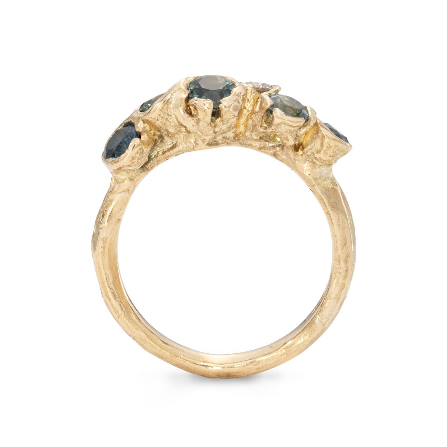 Rings Tomfoolery London | Lion Rock Diamond And Sapphire Ring 18Ct Yellow Gold