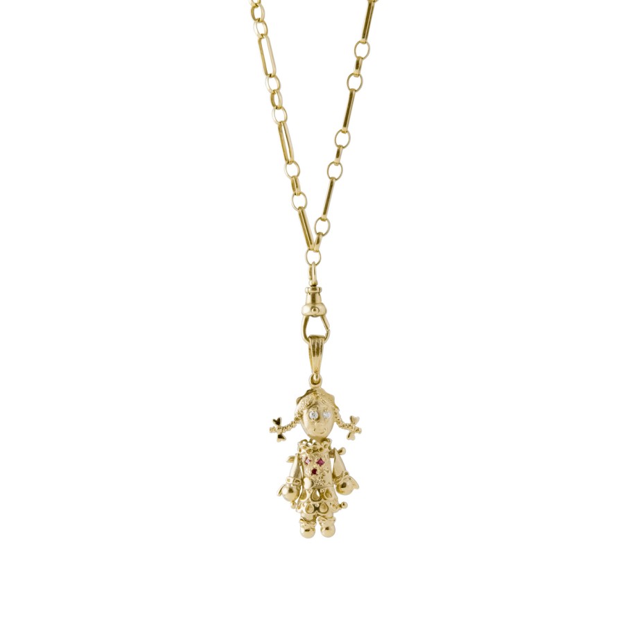 Necklaces Tomfoolery London | Rag Doll Articulated Charm In 9Ct Yellow Gold