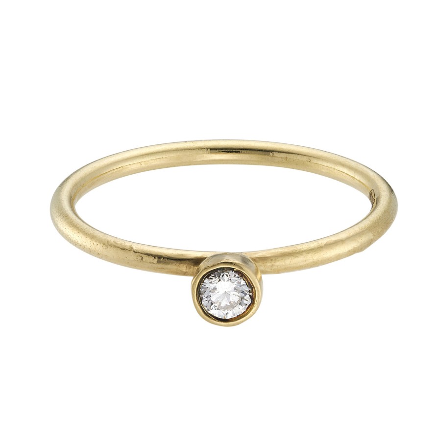 Rings Tomfoolery London | 3.8Mm Champagne Diamond & Gold Bezel Set Engagement Ring