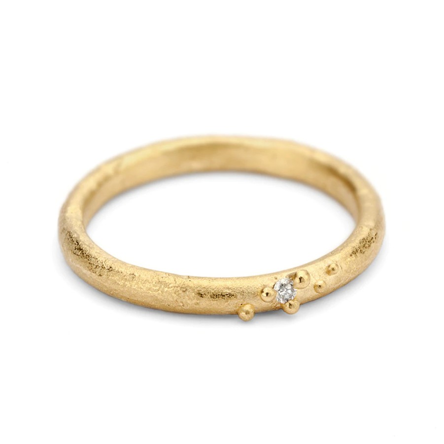 Rings Tomfoolery London | Raw Gold Textured Wedding Band With Diamond