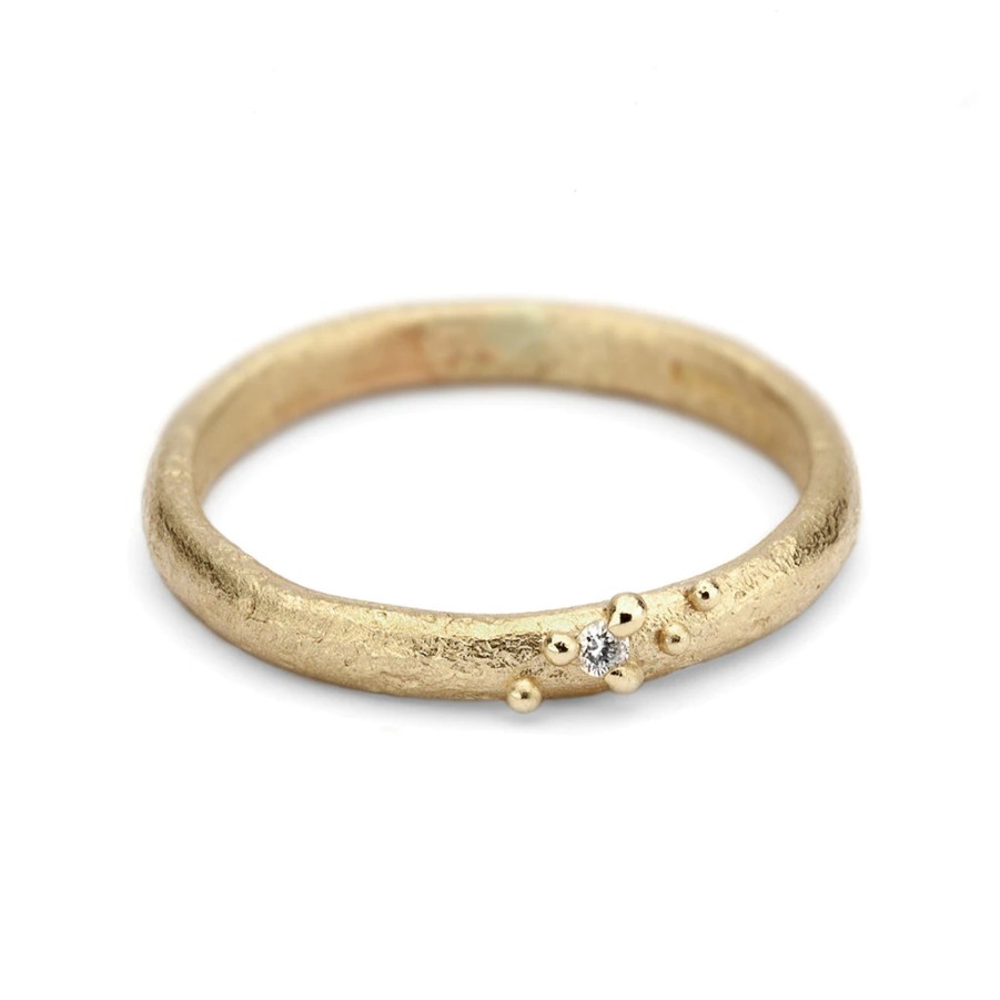 Rings Tomfoolery London | Raw Gold Textured Wedding Band With Diamond