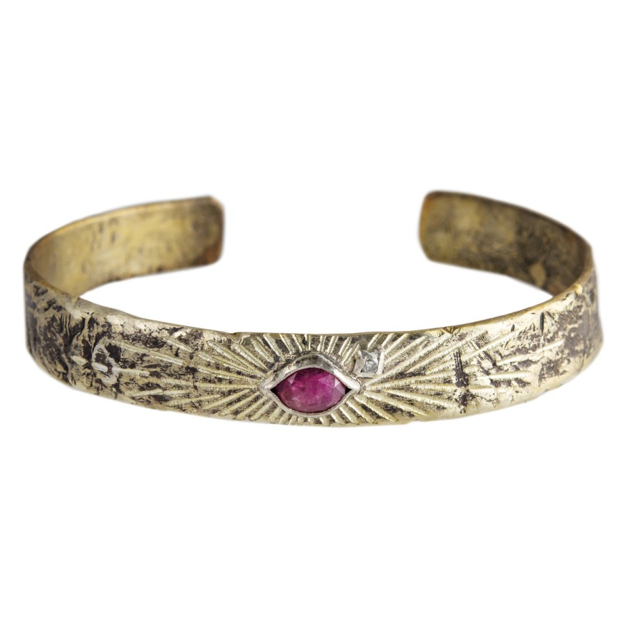 Bracelets Tomfoolery London | Bronze & Silver Pink Tourmaline & Diamond Cuff Bangle