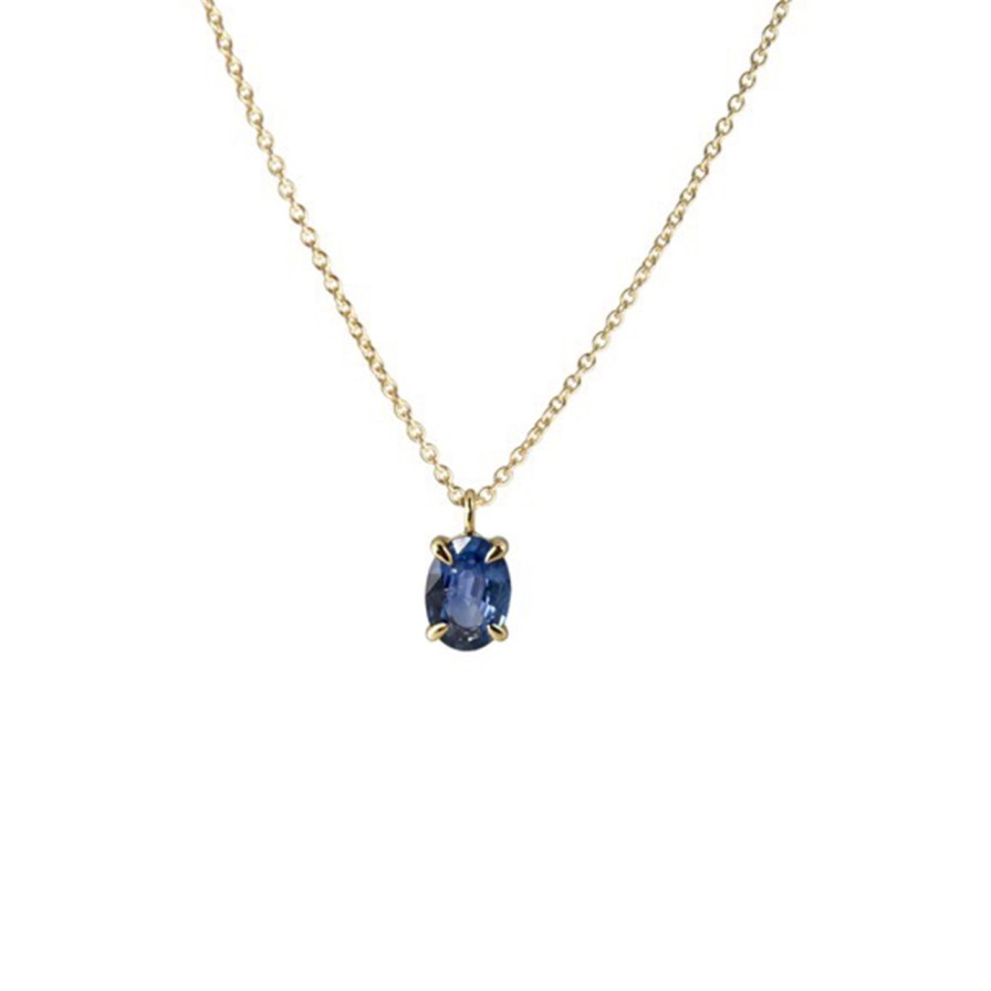 Necklaces Tomfoolery London | Blue Sapphire Oval Pendant