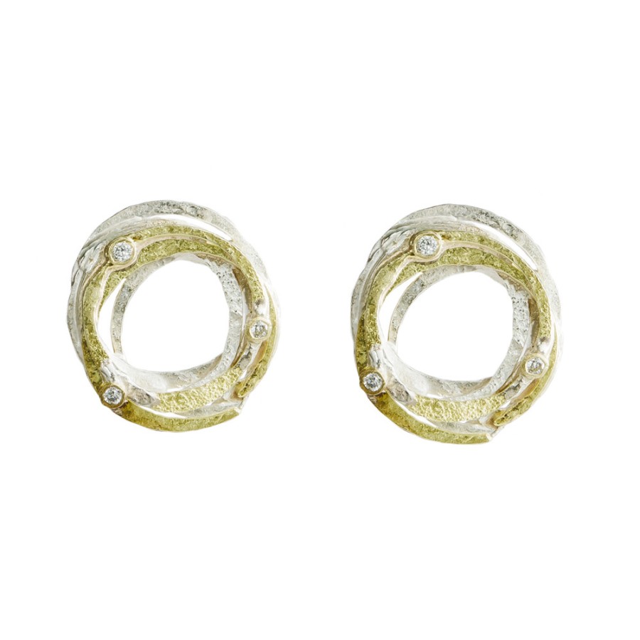 Earrings Tomfoolery London | Silver, Gold And Diamond Wrap Studs