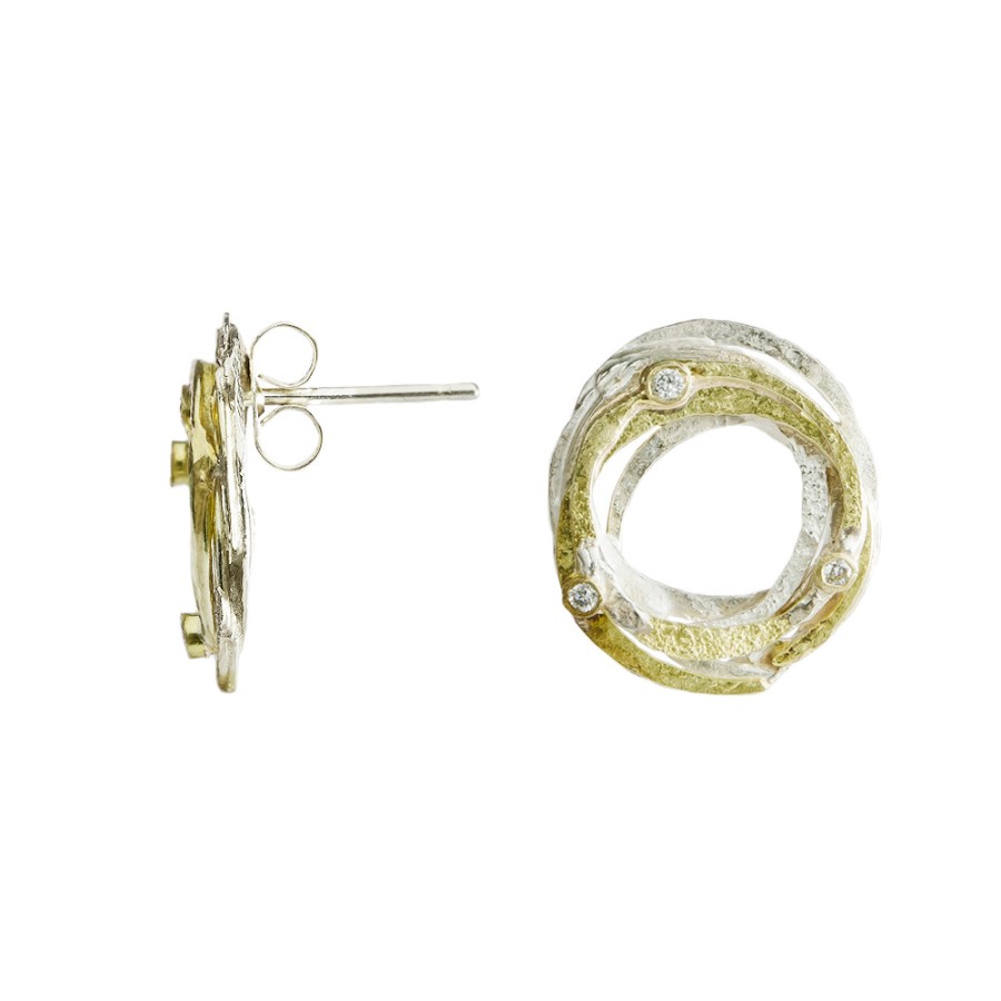 Earrings Tomfoolery London | Silver, Gold And Diamond Wrap Studs