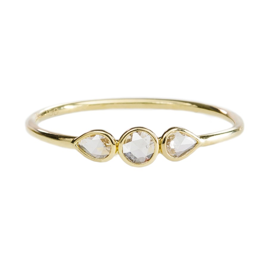 Rings Tomfoolery London | 18Ct Yellow Gold Round & Pear Three Stone Rose Cut Diamond Ring