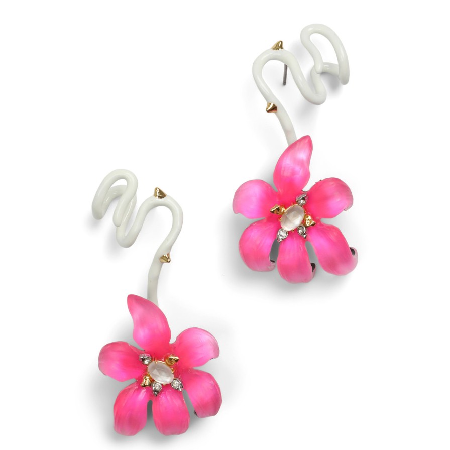 Earrings Tomfoolery London | Lily Lucite Flower Ear Climber Earring Magenta