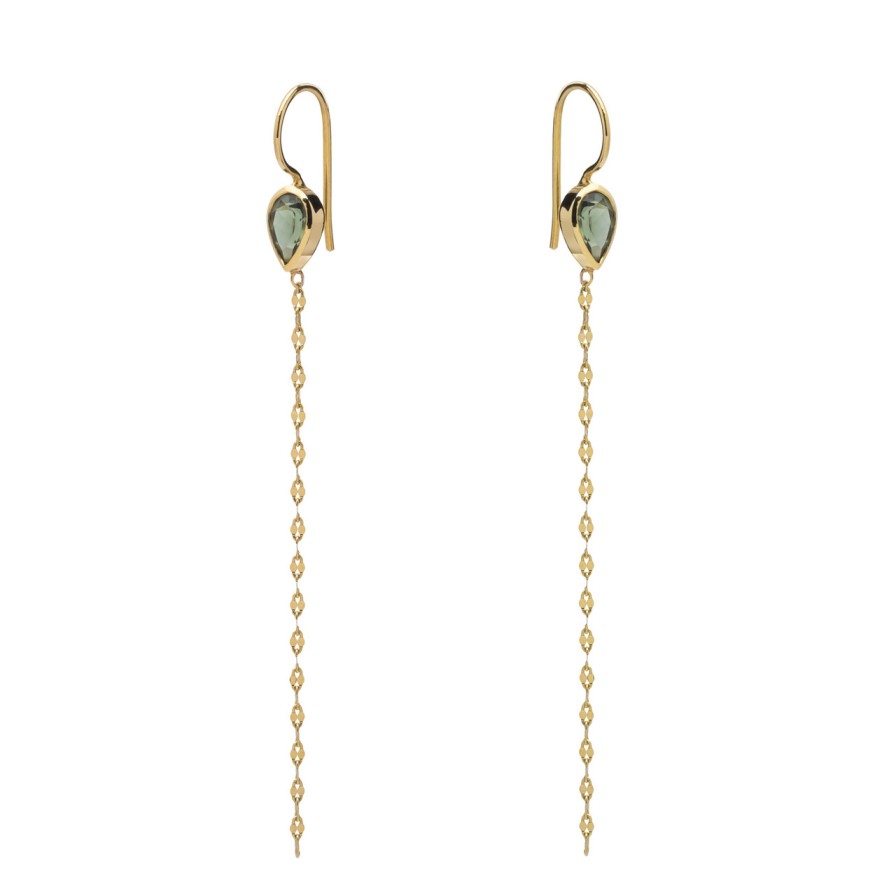 Earrings Tomfoolery London | Pear Shaped Green Tourmaline Earrings