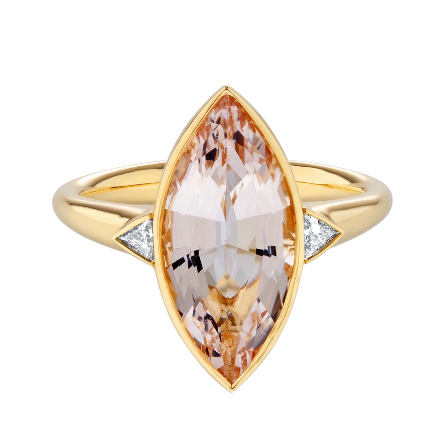 Rings Tomfoolery London | Tf Exclusive Marquise Morganite Ring With Two Triangle Diamonds