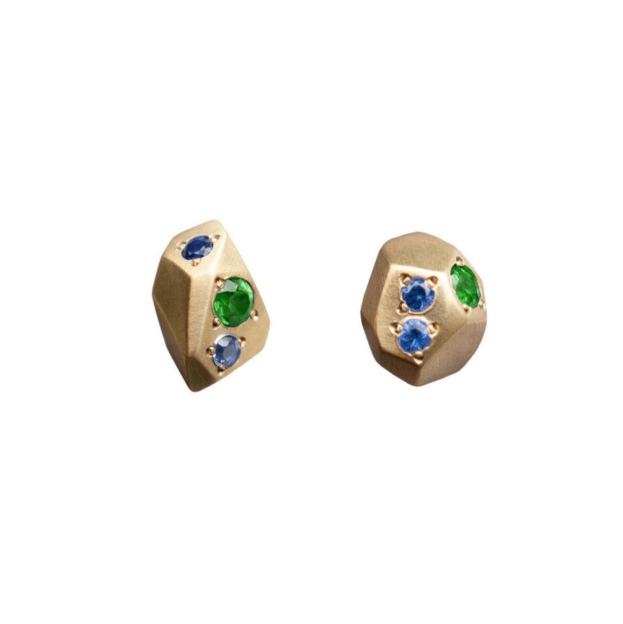 Earrings Tomfoolery London | Gea Gold Studs With Diopside & Sapphires