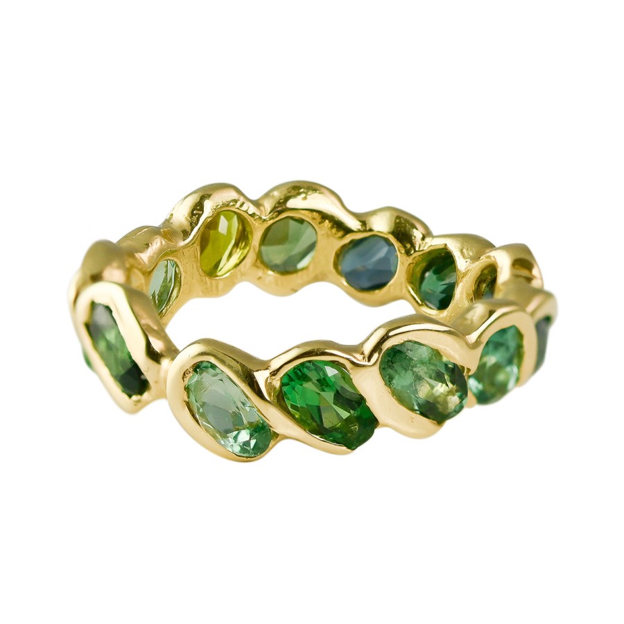 Rings Tomfoolery London | 2.7Ct Green Tourmaline Pluma Eternity Band In 18Ct Yellow Gold