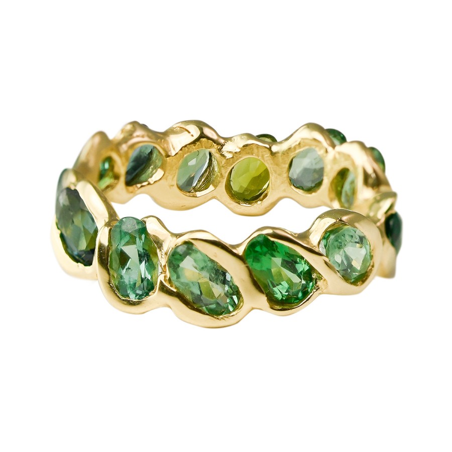 Rings Tomfoolery London | 2.7Ct Green Tourmaline Pluma Eternity Band In 18Ct Yellow Gold