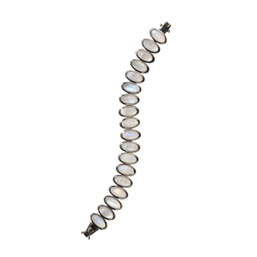 Bracelets Tomfoolery London | Rainbow Moonstone Oval Link Bracelet