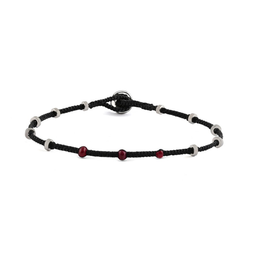 Bracelets Tomfoolery London | Unisex Ruby Macram Lusso Dotted Silver Bracelet