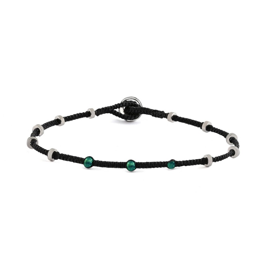 Bracelets Tomfoolery London | Unisex Emerald Macram Lusso Dotted Silver Bracelet