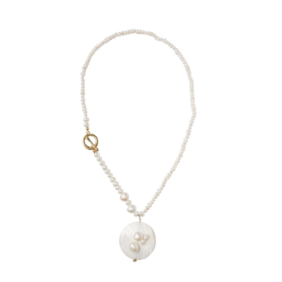 Necklaces Tomfoolery London | Mother Of Pearl Medallion Pearl Necklace