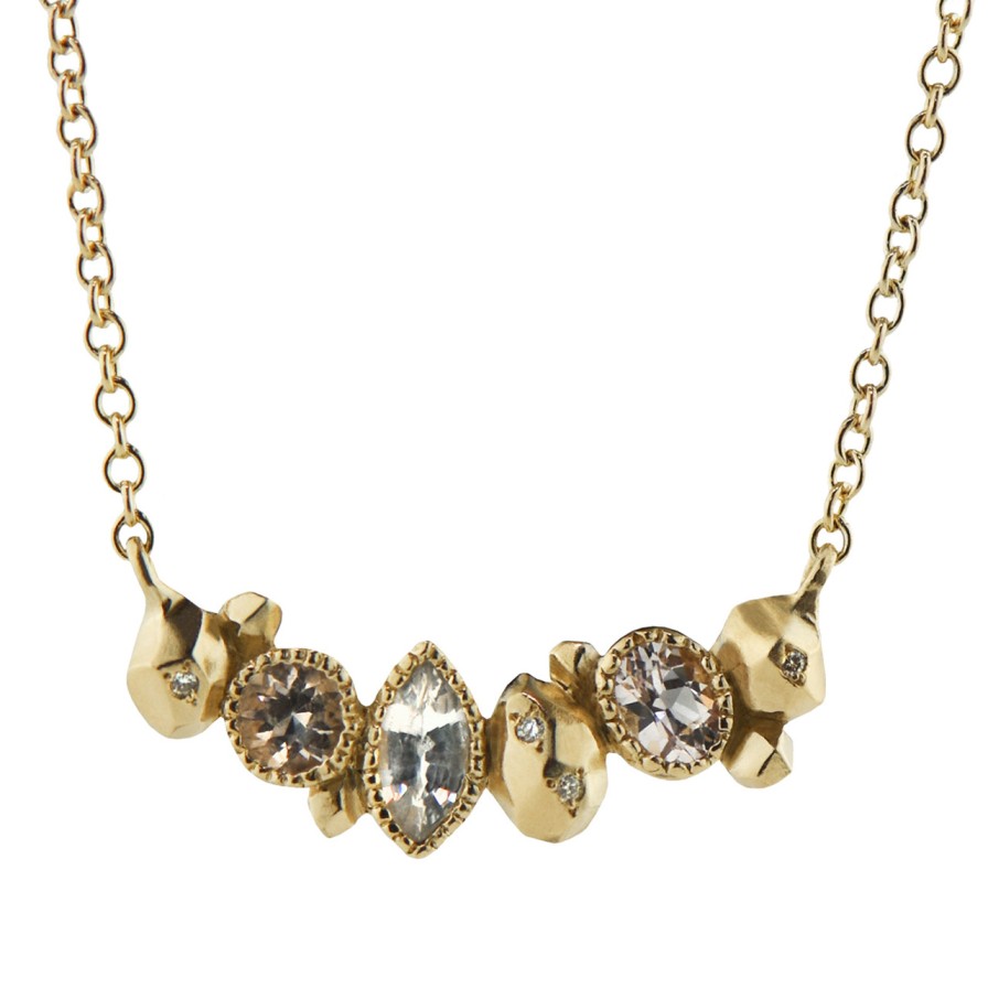 Necklaces Tomfoolery London | Gea Trio Necklace With White Sapphire, Morganite & Diamonds