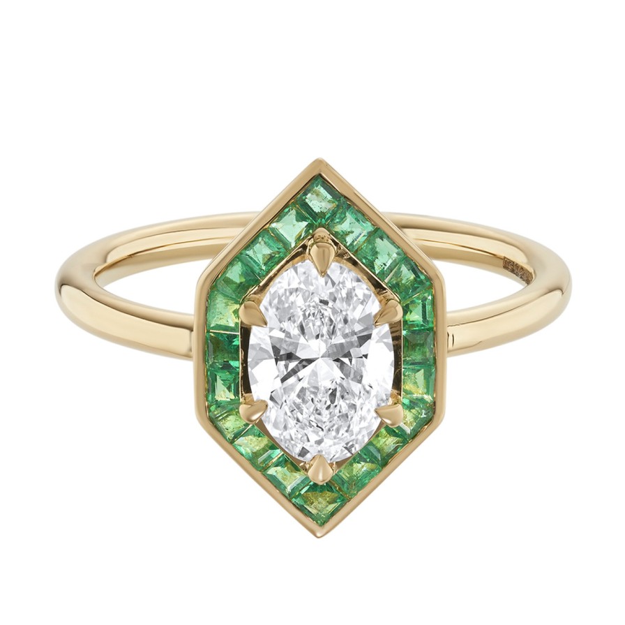 Rings Tomfoolery London | Lab Oval Diamond Hex Emerald Channel Set Ring