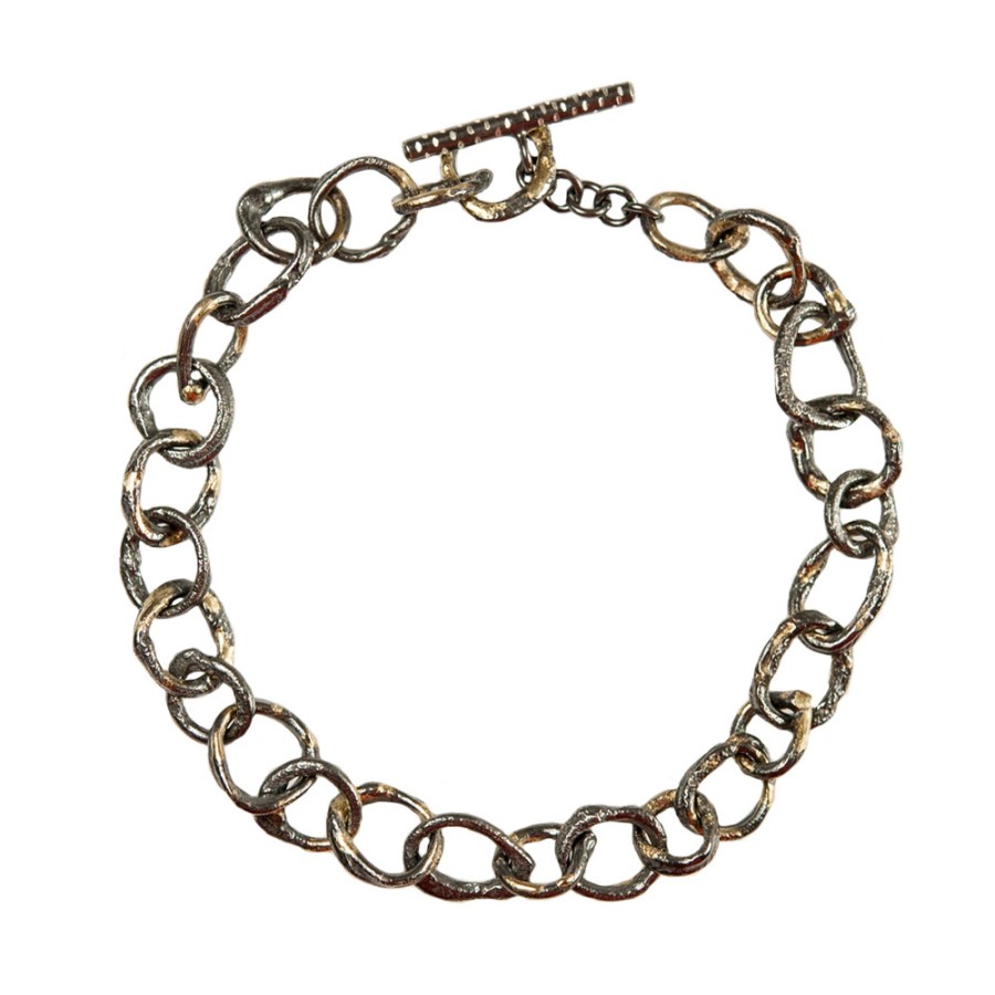 Bracelets Tomfoolery London | Oxidised Silver & 18Ct Yellow Gold Link Bracelet