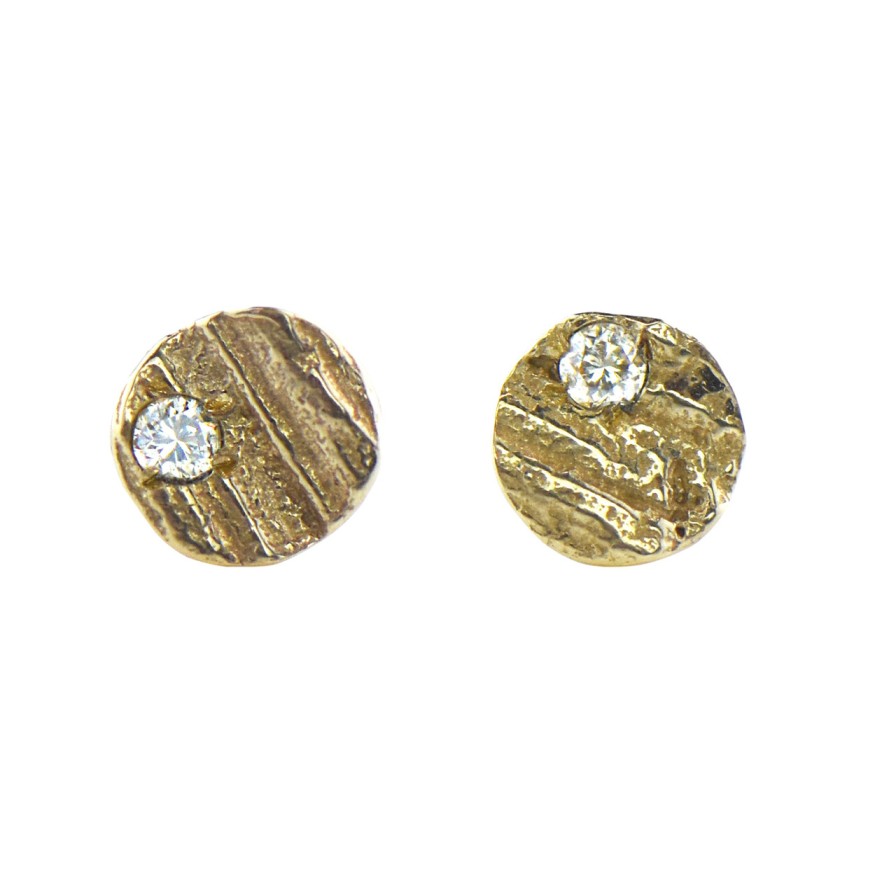 Earrings Tomfoolery London | Round Oak Studs With Diamonds