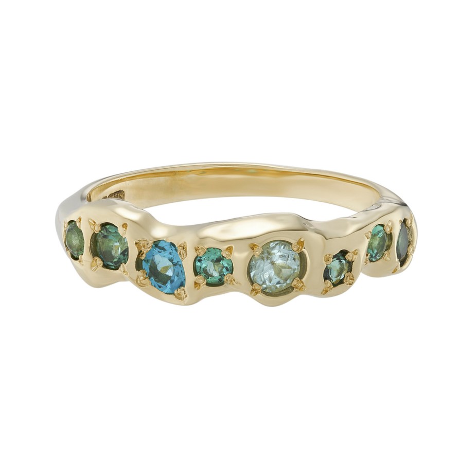 Rings Tomfoolery London | 14Ct Yellow Gold & Blue Tourmaline Lagoon Band