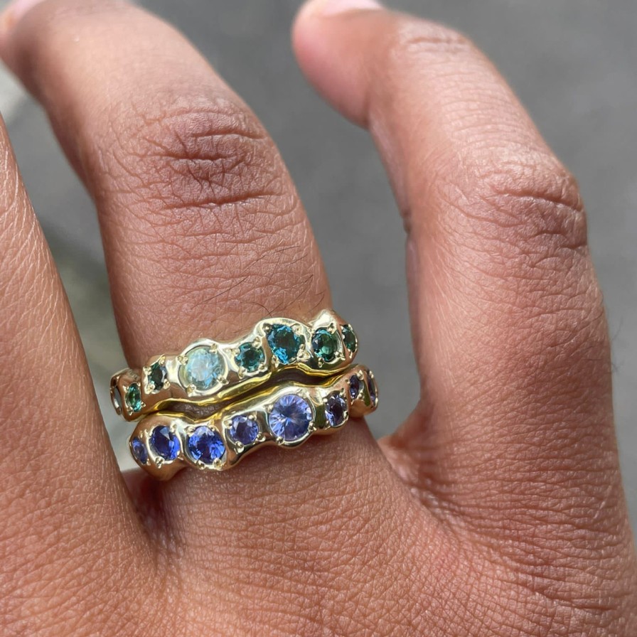 Rings Tomfoolery London | 14Ct Yellow Gold & Blue Tourmaline Lagoon Band