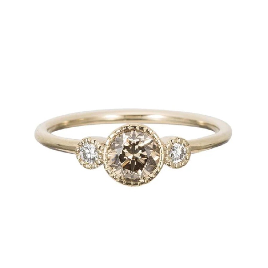 Rings Tomfoolery London | Three Stone Champagne & White Diamond Ring