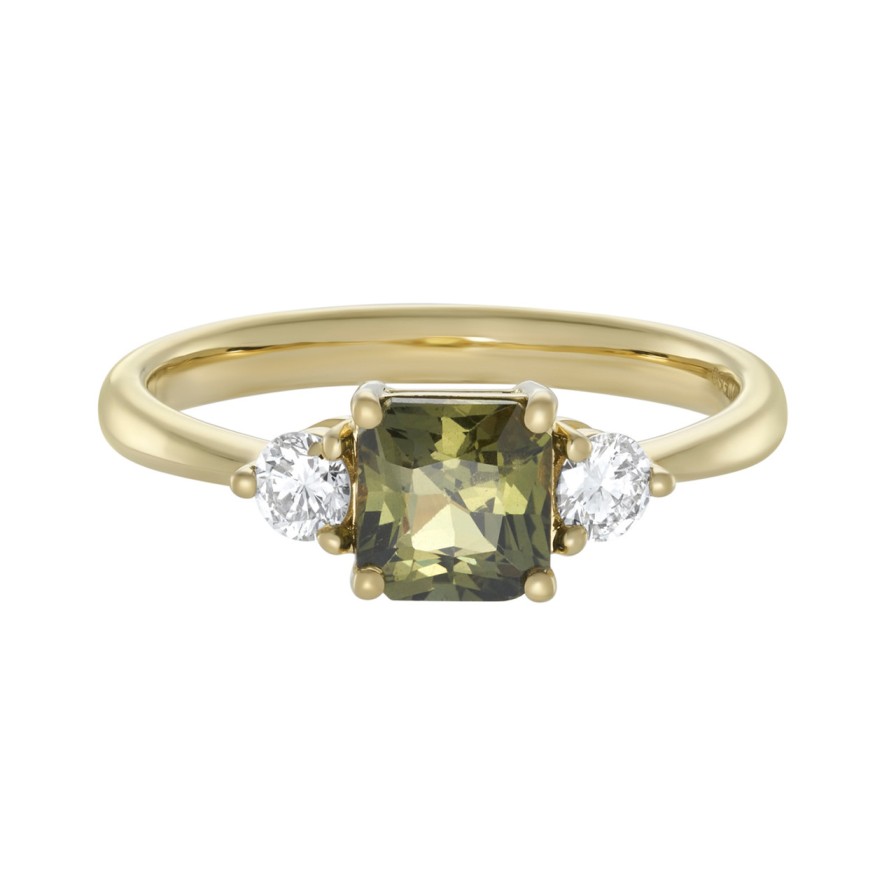 Rings Tomfoolery London | Trio Green Sapphire And Diamond Three Stone Ring