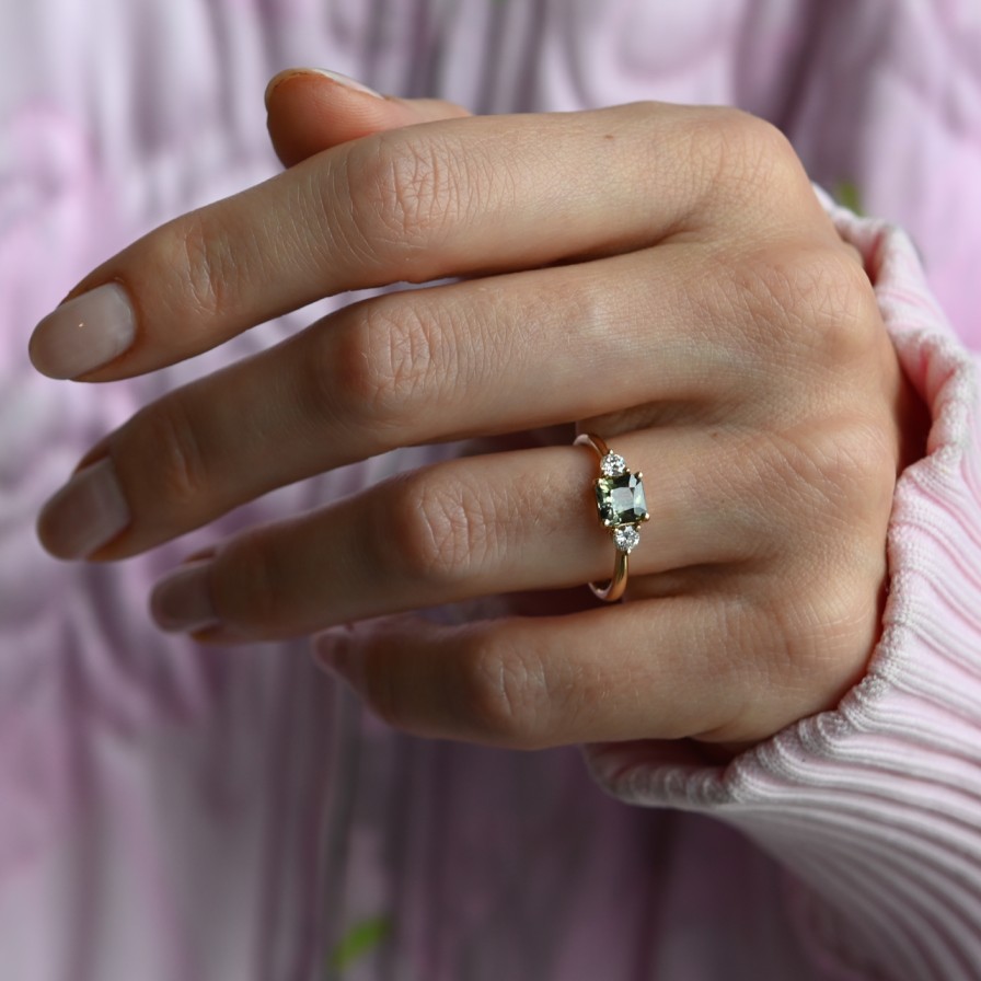 Rings Tomfoolery London | Trio Green Sapphire And Diamond Three Stone Ring