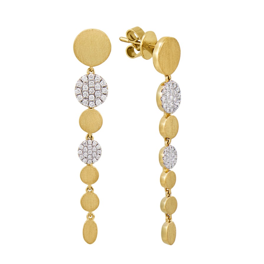 Earrings Tomfoolery London | 18Ct Yellow Gold & Diamond Circle Drop Stud Earrings