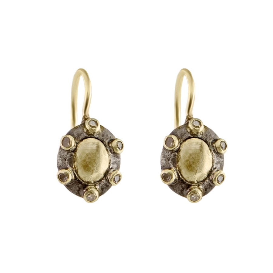 Earrings Tomfoolery London | 14Ct Yellow Gold, Silver & Diamond Brooke Earrings