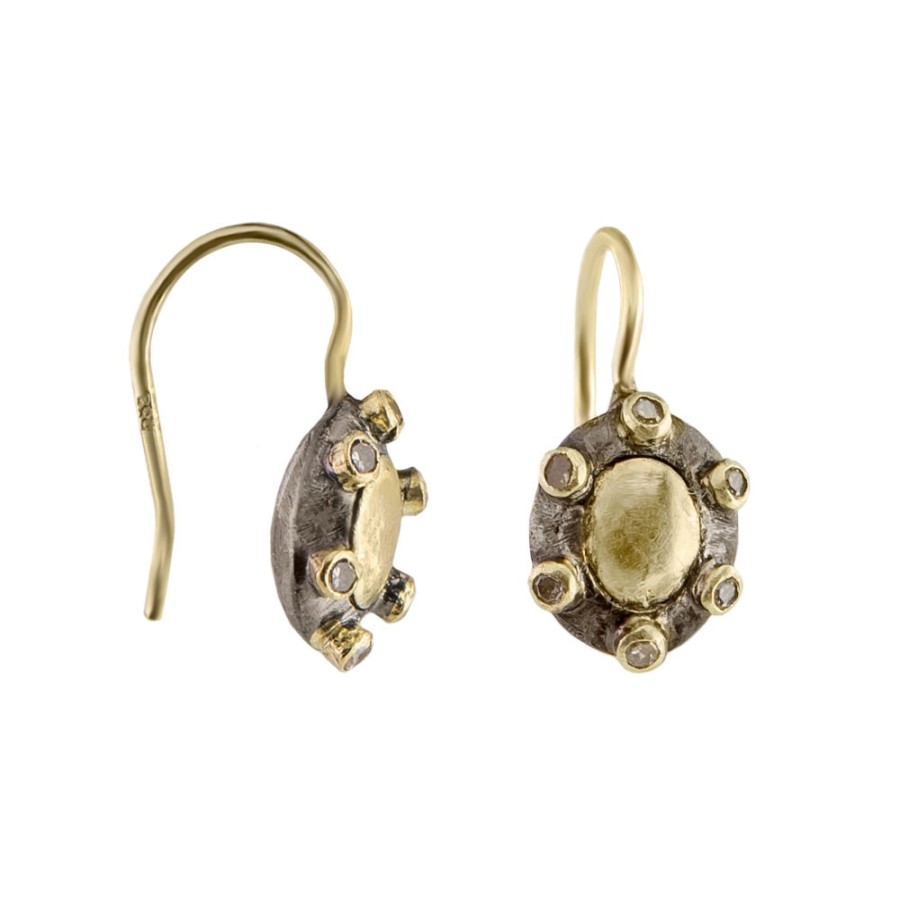 Earrings Tomfoolery London | 14Ct Yellow Gold, Silver & Diamond Brooke Earrings