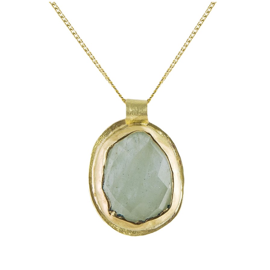 Necklaces Tomfoolery London | 18Ct Gold Rose Cut Aquamarine Pendant