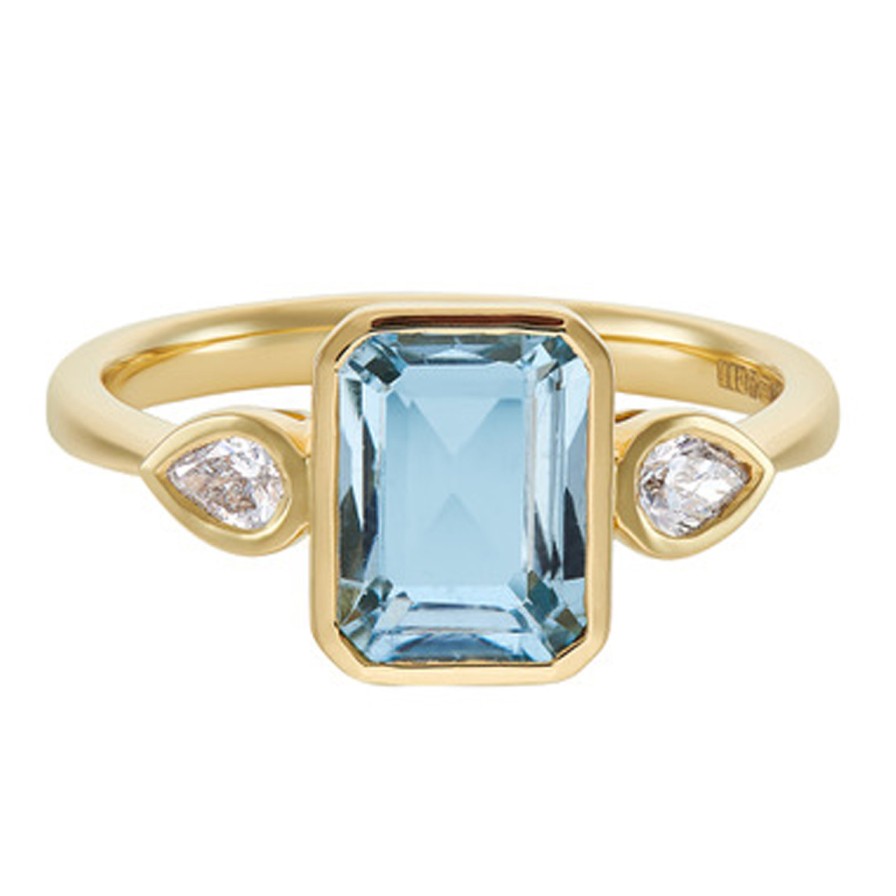 Rings Tomfoolery London | Trio Aquamarine And Diamond Bezel Set Ring