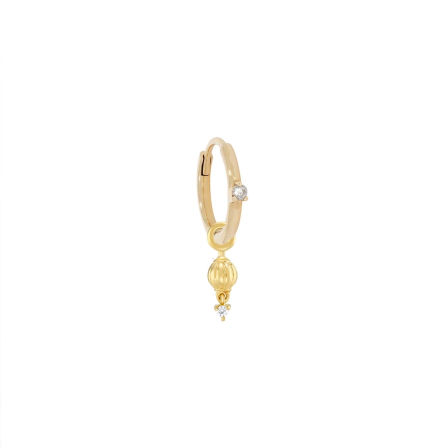 Earrings Tomfoolery London | Dala Detail Lucky Lantern Droplet .1 Diamond Hoop Earring