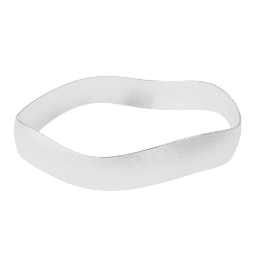 Bracelets Tomfoolery London | Silver Wide Wave Bangle