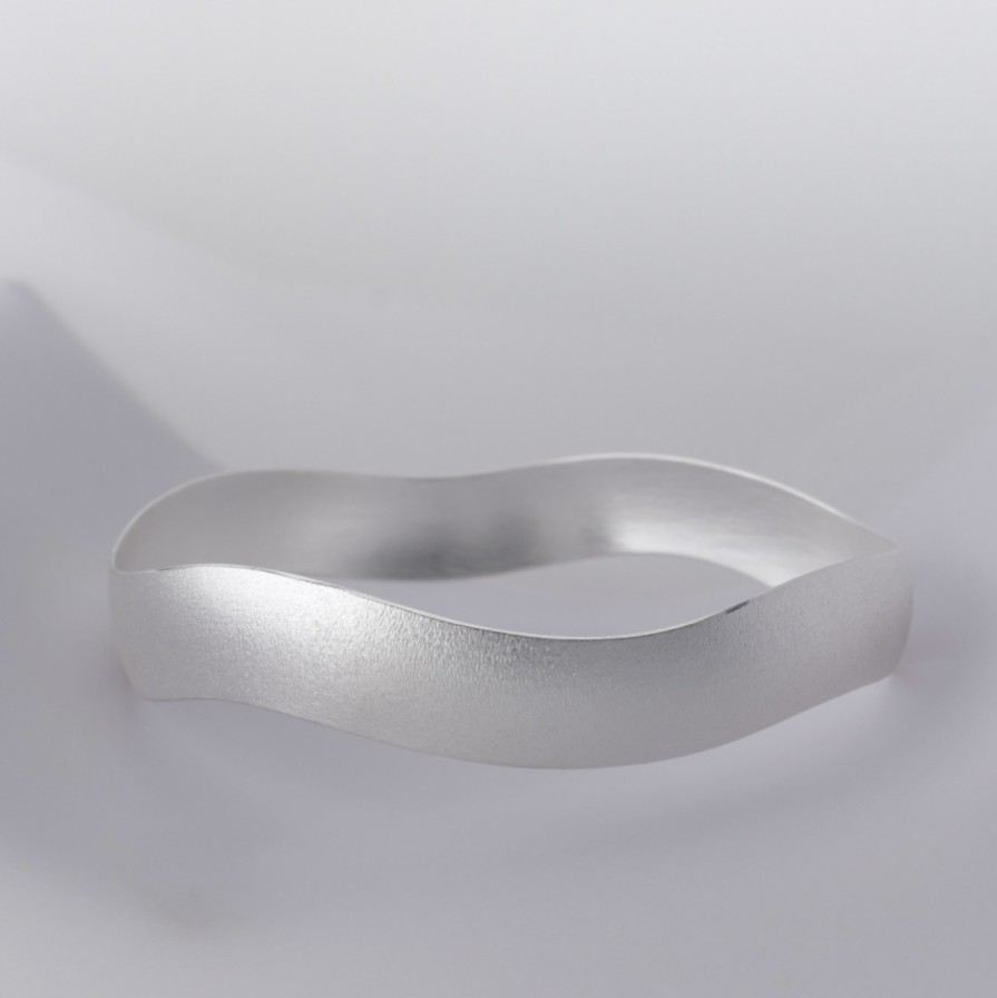 Bracelets Tomfoolery London | Silver Wide Wave Bangle