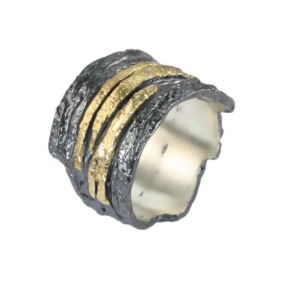 Rings Tomfoolery London | Oxidised Silver & Gold Wrap Ring