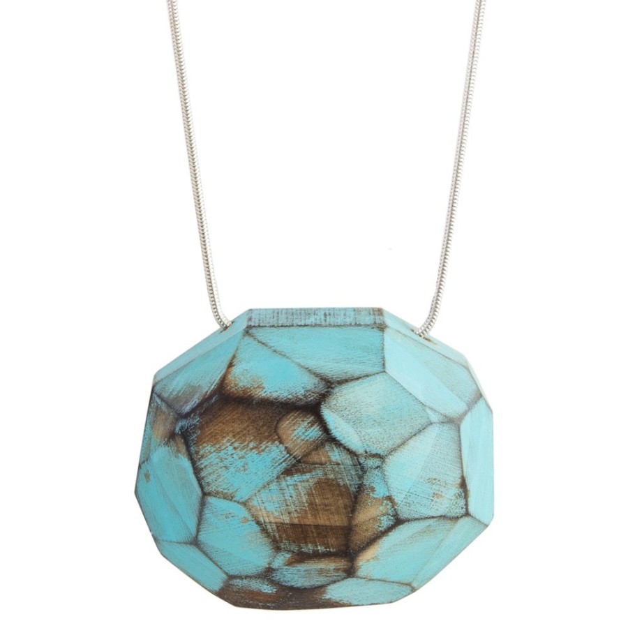 Necklaces Tomfoolery London | Blue Faceted Wooden Necklace